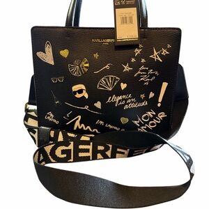 Karl Lagerfeld Black Graphic Tote with White Logo Strap